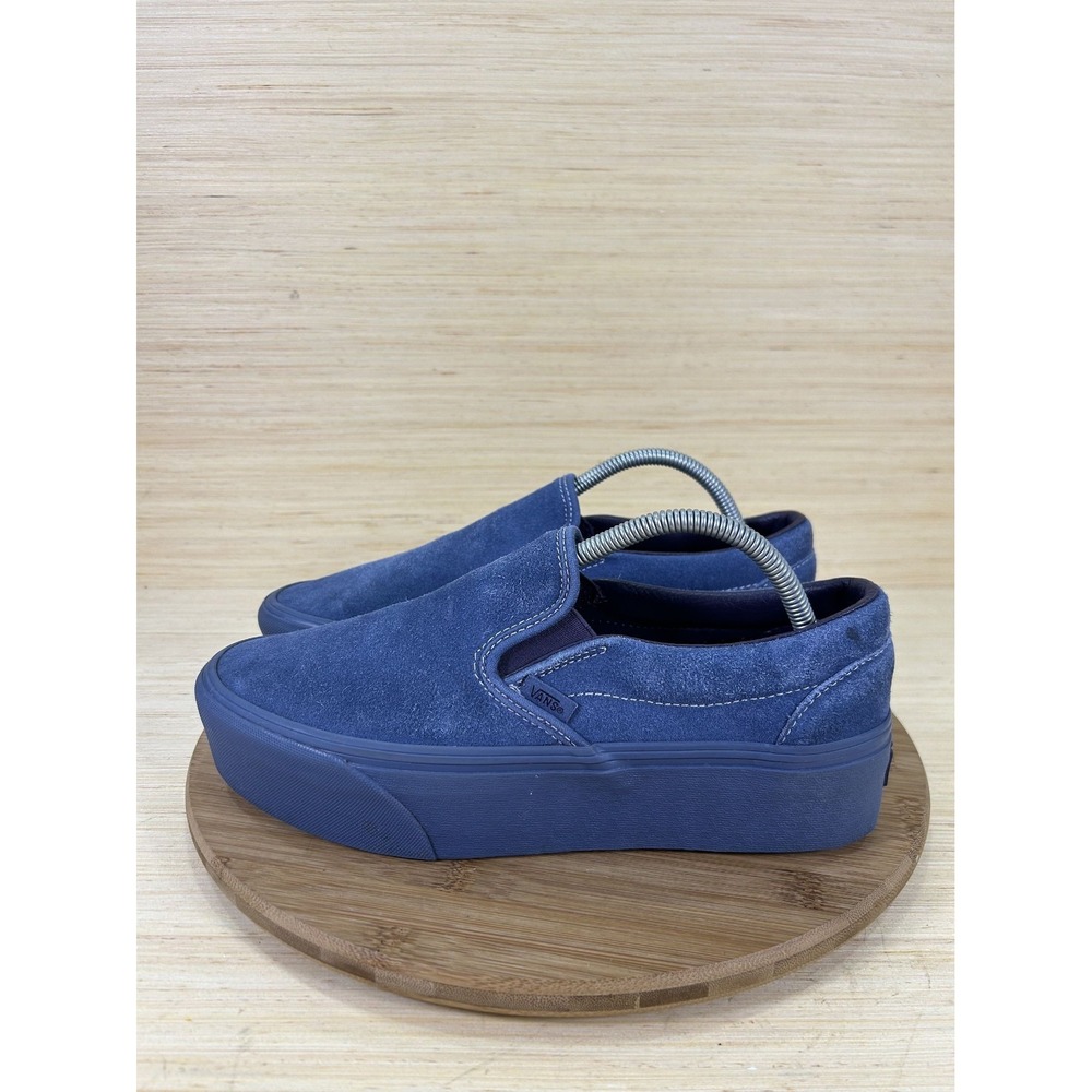 Vans Classic Slip On Stackform Blue Suede Platform Shoes Mens 9.5 721356
